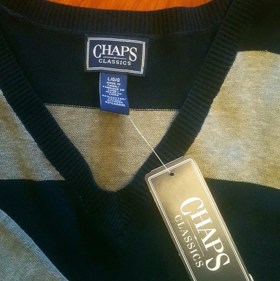 Navy and Light Gray Striped V-Neck Sweater - Picture 2 of 2